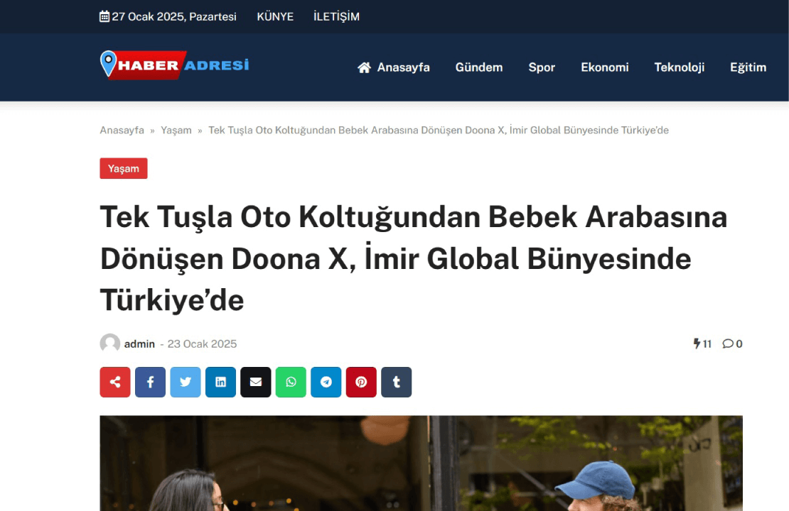 Tek Tuşla Oto Koltuğundan Bebek Arabasına Dönüşen Doona X, İmir Global Bünyesinde Türkiye'de!