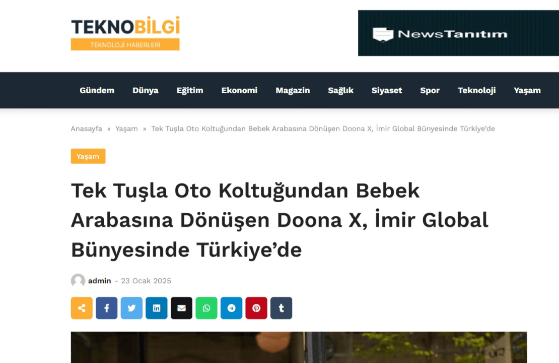 Tek Tuşla Oto Koltuğundan Bebek Arabasına Dönüşen Doona X, İmir Global Bünyesinde Türkiye'de!